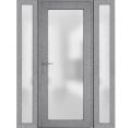 Front Exterior Prehung FiberGlass Door Frosted Glass / Manux 8102 White Silk / 2 Sidelight Exterior Windows / Office Commercial and Residential Doors Entrance Patio Garage-W12+30+12" x H80"-Right-hand Inswing Gray Ash