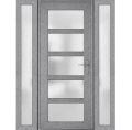 Front Exterior Prehung FiberGlass Door Frosted Glass / Manux 8002 White Silk / 2 Sidelight Exterior Windows / Office Commercial and Residential Doors Entrance Patio Garage-W16+36+16" x H80"-Left-hand Inswing Gray Ash