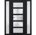 Front Exterior Prehung FiberGlass Door Frosted Glass / Manux 8002 White Silk / 2 Sidelight Exterior Windows / Office Commercial and Residential Doors Entrance Patio Garage-W12+36+12" x H80"-Right-hand Inswing Black