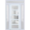 Front Exterior Prehung FiberGlass Door Frosted Glass / Manux 8002 White Silk / 2 Sidelight and Transom Window / Office Commercial and Residential Doors Entrance Patio Garage-W14+30+14" x H80+14"-Right-hand Inswing White