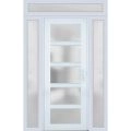 Front Exterior Prehung FiberGlass Door Frosted Glass / Manux 8002 White Silk / 2 Sidelight and Transom Window / Office Commercial and Residential Doors Entrance Patio Garage-W12+30+12" x H80+14"-Left-hand Inswing White
