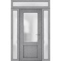 Front Exterior Prehung FiberGlass Door Frosted Glass / Manux 8422 Matte Black / 2 Sidelight and Transom Window / Office Commercial and Residential Doors Entrance Patio Garage-W12+36+12" x H80+14"-Left-hand Inswing Gray Ash