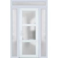 Front Exterior Prehung FiberGlass Door Clear Glass See-through / Manux 8555 Grey Ash Clear Glass / 2 Sidelight and Transom Window / Office Commercial and Residential Doors Entrance Patio Garage-W14+36+14" x H80+14"-Right-hand Inswing White