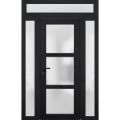 Front Exterior Prehung FiberGlass Door Clear Glass See-through / Manux 8555 Grey Ash Clear Glass / 2 Sidelight and Transom Window / Office Commercial and Residential Doors Entrance Patio Garage-W14+36+14" x H80+14"-Right-hand Inswing Black