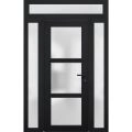 Front Exterior Prehung FiberGlass Door Frosted Glass / Manux 8552 Matte Black / 2 Sidelight and Transom Window / Office Commercial and Residential Doors Entrance Patio Garage-W14+30+14" x H80+14"-Left-hand Inswing Black