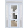 Front Exterior Prehung FiberGlass Door Clear Glass See-through / Manux 8555 Grey Ash Clear Glass / 2 Sidelight and Transom Window / Office Commercial and Residential Doors Entrance Patio Garage-W16+36+16" x H80+14"-Right-hand Inswing White