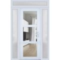 Front Exterior Prehung FiberGlass Door Clear Glass See-through / Manux 8555 White Silk Clear Glass / 2 Sidelight and Transom Window / Office Commercial and Residential Doors Entrance Patio Garage-W12+36+12" x H80+14"-Left-hand Inswing White