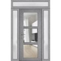 Front Exterior Prehung FiberGlass Door Clear Glass See-through / Manux 8555 Grey Ash Clear Glass / 2 Sidelight and Transom Window / Office Commercial and Residential Doors Entrance Patio Garage-W16+36+16" x H80+14"-Right-hand Inswing Gray Ash