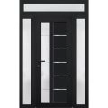 Front Exterior Prehung FiberGlass Door Frosted Glass / Manux 8088 Matte Black / 2 Sidelight and Transom Window / Office Commercial and Residential Doors Entrance Patio Garage-W12+30+12" x H80+14"-Right-hand Inswing Black