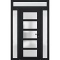 Front Exterior Prehung FiberGlass Door Frosted Glass / Manux 8002 White Silk / 2 Sidelight and Transom Window / Office Commercial and Residential Doors Entrance Patio Garage-W12+30+12" x H80+14"-Left-hand Inswing Black