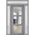 Front Exterior Prehung FiberGlass Door Clear Glass See-through / Manux 8555 Matte Black Clear Glass / 2 Sidelight and Transom Window / Office Commercial and Residential Doors Entrance Patio Garage-W12+36+12" x H80+14"-Left-hand Inswing Gray Ash