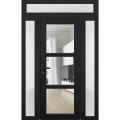 Front Exterior Prehung FiberGlass Door Clear Glass See-through / Manux 8555 Grey Ash Clear Glass / 2 Sidelight and Transom Window / Office Commercial and Residential Doors Entrance Patio Garage-W16+36+16" x H80+14"-Right-hand Inswing Black