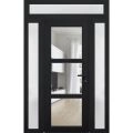 Front Exterior Prehung FiberGlass Door Clear Glass See-through / Manux 8555 White Silk Clear Glass / 2 Sidelight and Transom Window / Office Commercial and Residential Doors Entrance Patio Garage-W12+36+12" x H80+14"-Left-hand Inswing Black