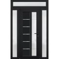 Front Exterior Prehung FiberGlass Door Frosted Glass / Manux 8088 Matte Black / 2 Sidelight and Transom Window / Office Commercial and Residential Doors Entrance Patio Garage-W14+36+14" x H80+14"-Left-hand Inswing Black