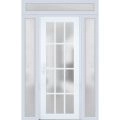 Front Exterior Prehung FiberGlass Door Frosted Glass / Manux 8312 Grey Ash / 2 Sidelight and Transom Window / Office Commercial and Residential Doors Entrance Patio Garage-W16+36+16" x H80+14"-Right-hand Inswing White