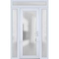Front Exterior Prehung FiberGlass Door Frosted Glass / Manux 8102 White Silk / 2 Sidelight and Transom Window / Office Commercial and Residential Doors Entrance Patio Garage-W12+36+12" x H80+14"-Left-hand Inswing White