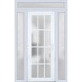 Front Exterior Prehung FiberGlass Door Frosted Glass / Manux 8312 Grey Ash / 2 Sidelight and Transom Window / Office Commercial and Residential Doors Entrance Patio Garage-W12+36+12" x H80+14"-Left-hand Inswing White