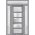 Front Exterior Prehung FiberGlass Door Frosted Glass / Manux 8002 White Silk / 2 Sidelight and Transom Window / Office Commercial and Residential Doors Entrance Patio Garage-W12+36+12" x H80+14"-Left-hand Inswing Gray Ash