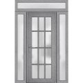 Front Exterior Prehung FiberGlass Door Frosted Glass / Manux 8312 Grey Ash / 2 Sidelight and Transom Window / Office Commercial and Residential Doors Entrance Patio Garage-W16+36+16" x H80+14"-Right-hand Inswing Gray Ash