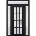 Front Exterior Prehung FiberGlass Door Frosted Glass / Manux 8312 Grey Ash / 2 Sidelight and Transom Window / Office Commercial and Residential Doors Entrance Patio Garage-W16+36+16" x H80+14"-Right-hand Inswing Black