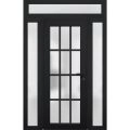 Front Exterior Prehung FiberGlass Door Frosted Glass / Manux 8312 Grey Ash / 2 Sidelight and Transom Window / Office Commercial and Residential Doors Entrance Patio Garage-W12+36+12" x H80+14"-Left-hand Inswing Black