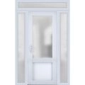 Front Exterior Prehung FiberGlass Door Frosted Glass / Manux 8422 White Silk / 2 Sidelight and Transom Window / Office Commercial and Residential Doors Entrance Patio Garage-W12+36+12" x H80+14"-Right-hand Inswing White