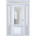 Front Exterior Prehung FiberGlass Door Frosted Glass / Manux 8422 Matte Black / 2 Sidelight and Transom Window / Office Commercial and Residential Doors Entrance Patio Garage-W12+36+12" x H80+14"-Left-hand Inswing White