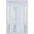 Front Exterior Prehung FiberGlass Door Frosted Glass / Manux 8088 Matte Black / 2 Sidelight and Transom Window / Office Commercial and Residential Doors Entrance Patio Garage-W12+30+12" x H80+14"-Right-hand Inswing White