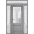 Front Exterior Prehung FiberGlass Door Frosted Glass / Manux 8422 White Silk / 2 Sidelight and Transom Window / Office Commercial and Residential Doors Entrance Patio Garage-W12+36+12" x H80+14"-Right-hand Inswing Gray Ash