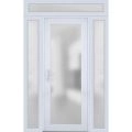 Front Exterior Prehung FiberGlass Door Frosted Glass / Manux 8102 White Silk / 2 Sidelight and Transom Window / Office Commercial and Residential Doors Entrance Patio Garage-W12+30+12" x H80+14"-Right-hand Inswing White