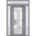Front Exterior Prehung FiberGlass Door Frosted Glass / Manux 8102 Matte Black / 2 Sidelight and Transom Window / Office Commercial and Residential Doors Entrance Patio Garage-W14+30+14" x H80+14"-Left-hand Inswing Gray Ash