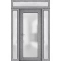 Front Exterior Prehung FiberGlass Door Frosted Glass / Manux 8102 White Silk / 2 Sidelight and Transom Window / Office Commercial and Residential Doors Entrance Patio Garage-W16+36+16" x H80+14"-Right-hand Inswing Gray Ash