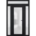 Front Exterior Prehung FiberGlass Door Frosted Glass / Manux 8102 White Silk / 2 Sidelight and Transom Window / Office Commercial and Residential Doors Entrance Patio Garage-W16+30+14" x H80+14"-Left-hand Inswing Black
