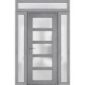 Front Exterior Prehung FiberGlass Door Frosted Glass / Manux 8002 White Silk / 2 Sidelight and Transom Window / Office Commercial and Residential Doors Entrance Patio Garage-W16+36+16" x H80+14"-Right-hand Inswing Gray Ash