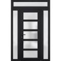 Front Exterior Prehung FiberGlass Door Frosted Glass / Manux 8002 White Silk / 2 Sidelight and Transom Window / Office Commercial and Residential Doors Entrance Patio Garage-W14+30+14" x H80+14"-Right-hand Inswing Black