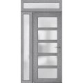 Front Exterior Prehung FiberGlass Door Frosted Glass / Manux 8002 White Silk / Sidelight and Transom Window / Office Commercial and Residential Doors Entrance Patio Garage-W36+12" x H80+14"-Left-hand Inswing Gray Ash