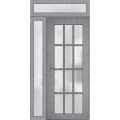 Front Exterior Prehung FiberGlass Door Frosted Glass / Manux 8312 Matte Black / Sidelight and Transom Window / Office Commercial and Residential Doors Entrance Patio Garage-W36+12" x H80+14"-Right-hand Inswing Gray Ash