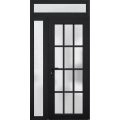 Front Exterior Prehung FiberGlass Door Frosted Glass / Manux 8312 Matte Black / Sidelight and Transom Window / Office Commercial and Residential Doors Entrance Patio Garage-W36+12" x H80+14"-Right-hand Inswing Black