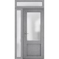 Front Exterior Prehung FiberGlass Door Frosted Glass / Manux 8422 White Silk / Sidelight and Transom Window / Office Commercial and Residential Doors Entrance Patio Garage-W36+12" x H80+14"-Right-hand Inswing Gray Ash