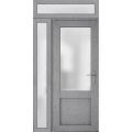 Front Exterior Prehung FiberGlass Door Frosted Glass / Manux 8422 White Silk / Sidelight and Transom Window / Office Commercial and Residential Doors Entrance Patio Garage-W36+16" x H80+14"-Right-hand Inswing Gray Ash