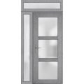 Front Exterior Prehung FiberGlass Door Frosted Glass / Manux 8552 Matte Black / Sidelight and Transom Window / Office Commercial and Residential Doors Entrance Patio Garage-W36+14" x H80+14"-Right-hand Inswing Gray Ash