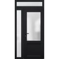 Front Exterior Prehung FiberGlass Door Frosted Glass / Manux 8422 White Silk / Sidelight and Transom Window / Office Commercial and Residential Doors Entrance Patio Garage-W36+12" x H80+14"-Right-hand Inswing Black