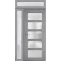 Front Exterior Prehung FiberGlass Door Frosted Glass / Manux 8002 White Silk / Sidelight and Transom Window / Office Commercial and Residential Doors Entrance Patio Garage-W36+14" x H80+14"-Right-hand Inswing Gray Ash