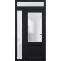 Front Exterior Prehung FiberGlass Door Frosted Glass / Manux 8422 Matte Black / Sidelight and Transom Window / Office Commercial and Residential Doors Entrance Patio Garage-W36+12" x H80+14"-Left-hand Inswing Black