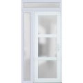 Front Exterior Prehung FiberGlass Door Frosted Glass / Manux 8552 White Silk / Sidelight and Transom Window / Office Commercial and Residential Doors Entrance Patio Garage-W30+14" x H80+14"-Left-hand Inswing White