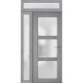 Front Exterior Prehung FiberGlass Door Frosted Glass / Manux 8552 Matte Black / Sidelight and Transom Window / Office Commercial and Residential Doors Entrance Patio Garage-W36+16" x H80+14"-Left-hand Inswing Gray Ash
