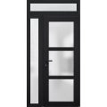 Front Exterior Prehung FiberGlass Door Frosted Glass / Manux 8552 White Silk / Sidelight and Transom Window / Office Commercial and Residential Doors Entrance Patio Garage-W36+16" x H80+14"-Right-hand Inswing Black