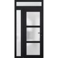 Front Exterior Prehung FiberGlass Door Frosted Glass / Manux 8552 White Silk / Sidelight and Transom Window / Office Commercial and Residential Doors Entrance Patio Garage-W30+14" x H80+14"-Left-hand Inswing Black