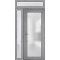 Front Exterior Prehung FiberGlass Door Frosted Glass / Manux 8102 White Silk / Sidelight and Transom Window / Office Commercial and Residential Doors Entrance Patio Garage-W36+14" x H80+14"-Right-hand Inswing Gray Ash