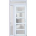 Front Exterior Prehung FiberGlass Door Frosted Glass / Manux 8002 White Silk / Sidelight and Transom Window / Office Commercial and Residential Doors Entrance Patio Garage-W30+12" x H80+14"-Left-hand Inswing White